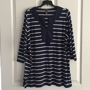 Lauren Ralph Lauren 2x navy striped tunic top.
